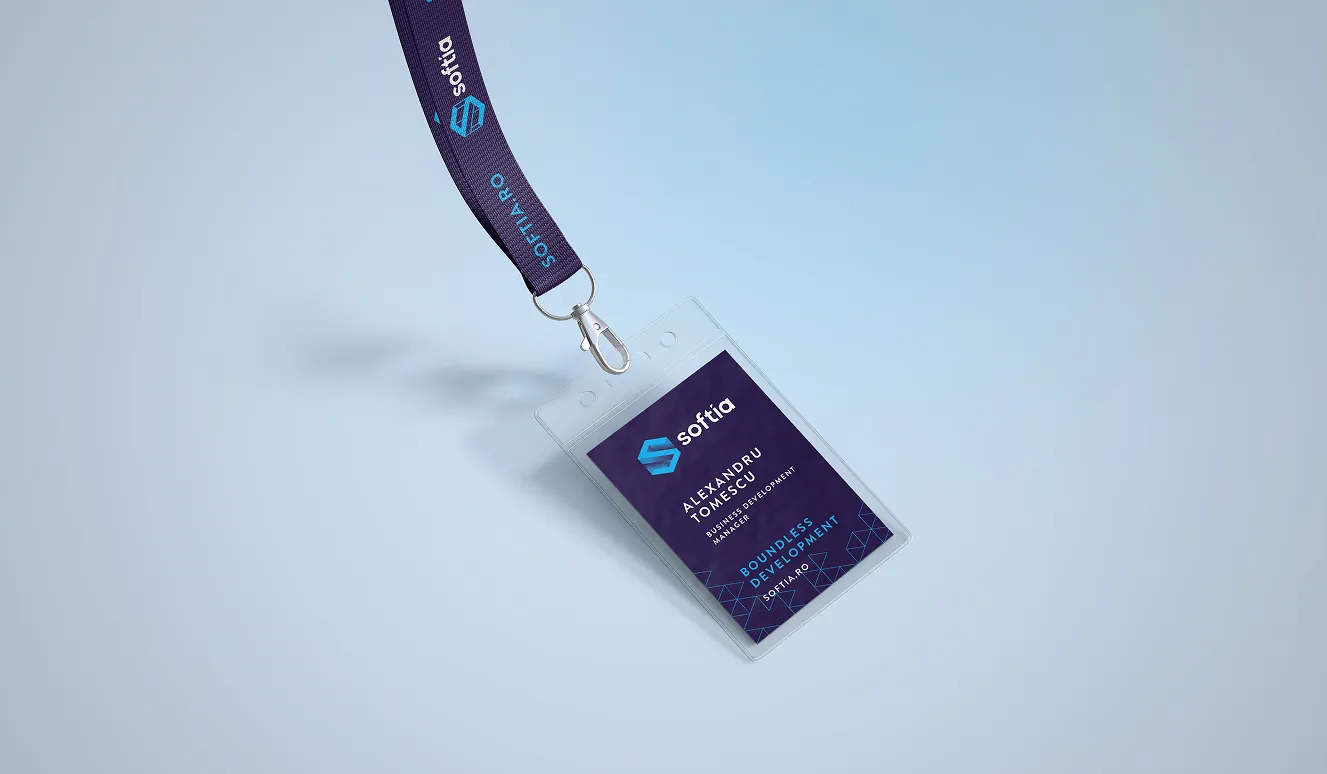Softia brand identity application — print collateral