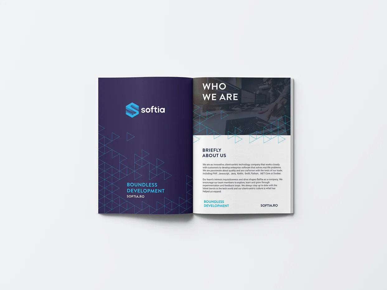 Softia brand identity application — flyer mockup