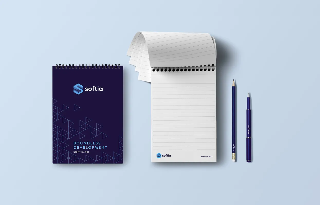 Softia brand identity application — brand collateral