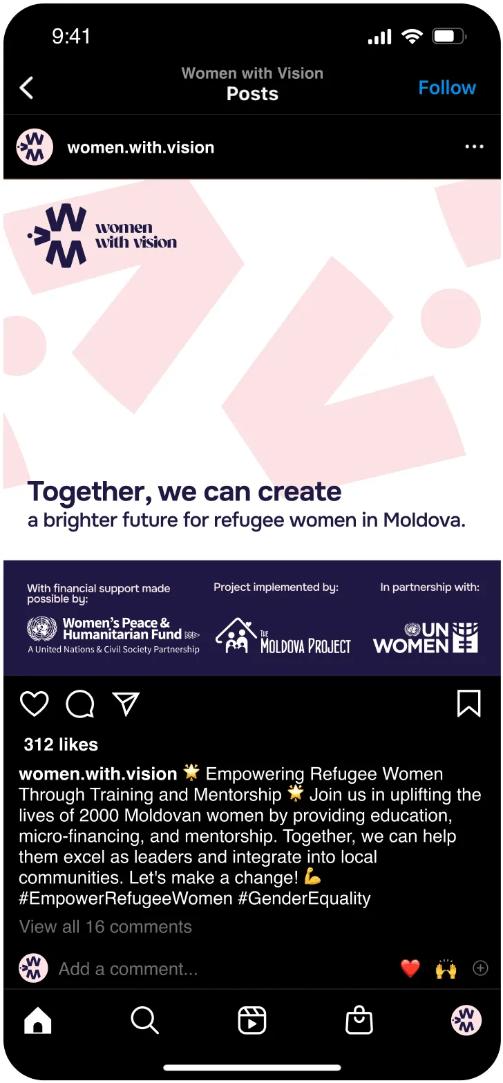 Women with Vision brand application — social media design