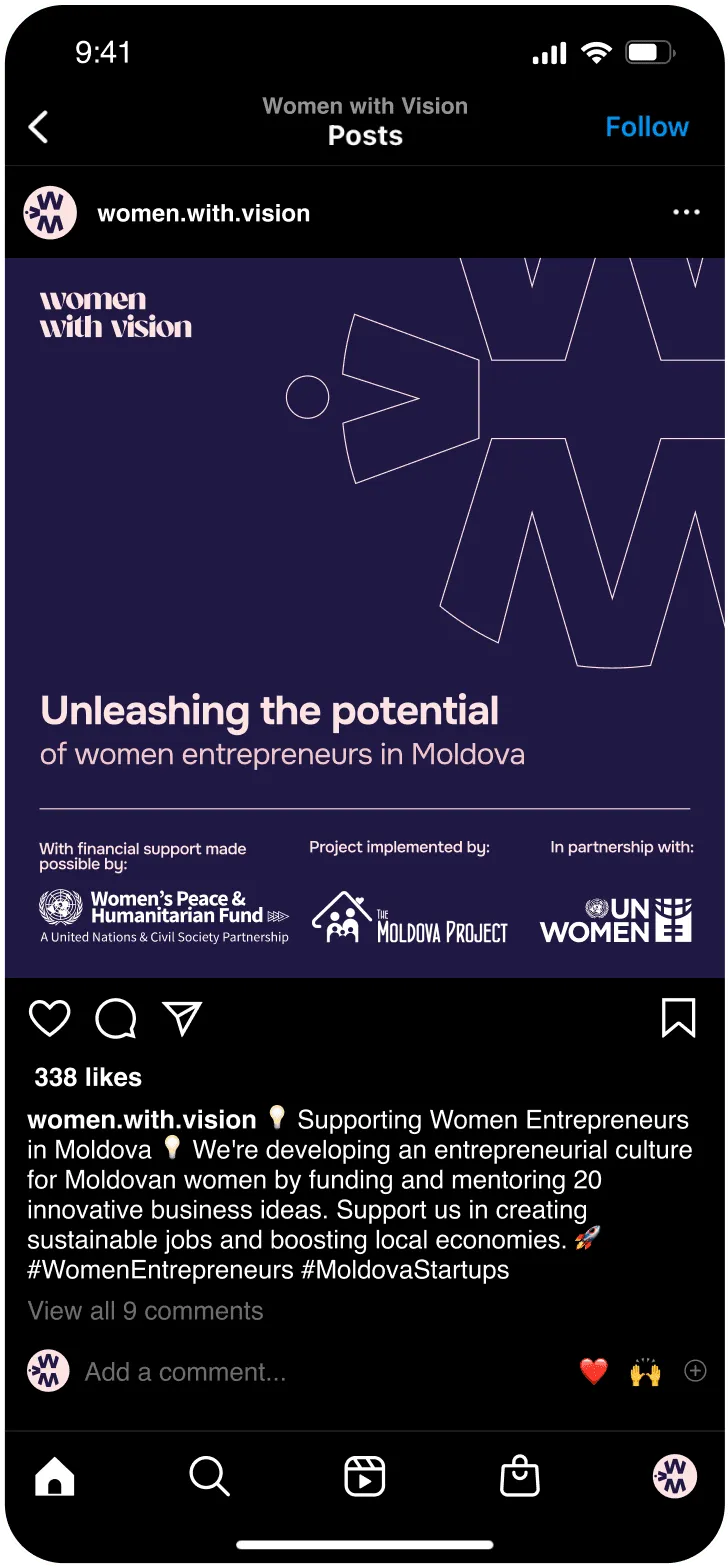Women with Vision brand application — social media design