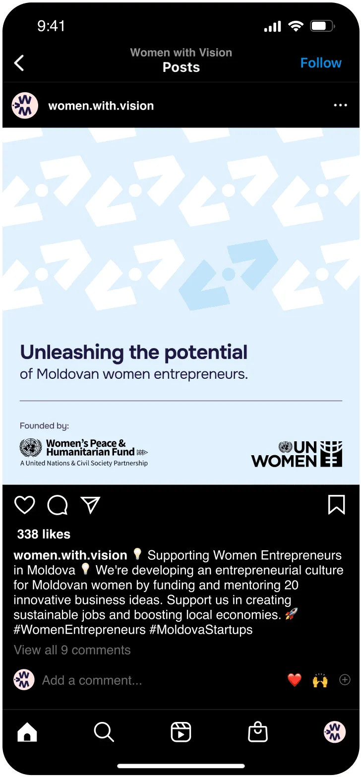 Women with Vision brand application — social media design