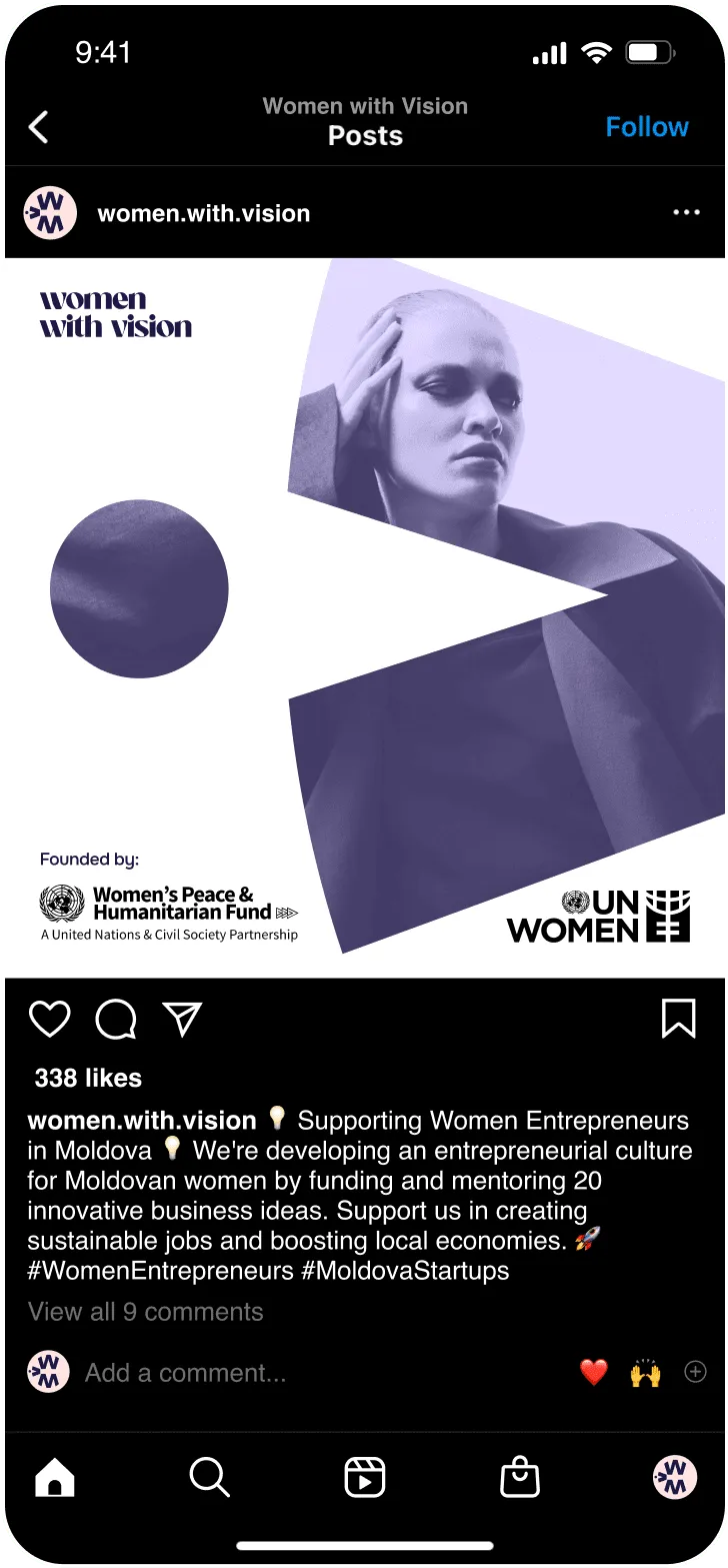 Women with Vision brand application — social media design