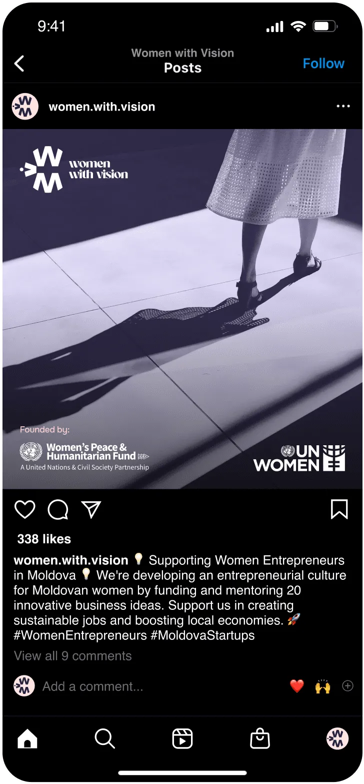 Women with Vision brand application — social media design